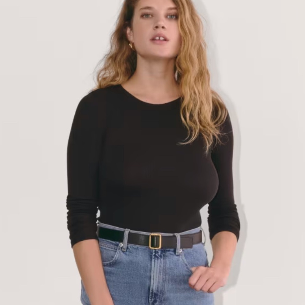 NWT Everlane The Luxe Rib Long Sleeve Crew Neck Tee in black supima cotton M